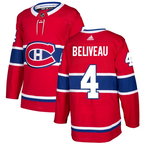 Adidas Men Montreal Canadiens 4 Jean Beliveau Red Home Authentic Stitched NHL Jersey
